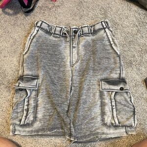 BKE Washed Gray Cargo Drawstring Athletic Shorts